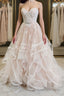 Light champagne tulle lace long Formal Prom Dresses champagne evening Dresses