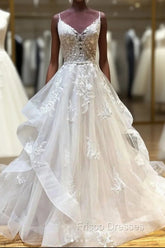 Light Champagne Tulle Lace Long Formal Prom Dress Lace Long Wedding Dress