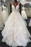 Light champagne tulle lace long Formal Prom Dresses, tulle evening Dresses