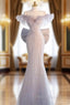 Light Gray Sequins Off the Shoulder Formal Prom Dress