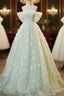 Light Green Lace Sweetheart Long Formal Dress Formal Prom Dress Off Shoulder A Line Floor Length Beautiful