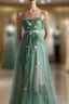 Light Green Straps Tulle Floor Length A-Line Formal Prom Dress, Tulle Scoop Party Dress Formal Dress