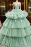 Light Green Tulle Layers Low Back Formal Prom Dress, Light Green Sweet 16 Dress