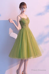 Light Green Tulle Sweetheart Knee Length Party Dress, Green Homecoming Dress