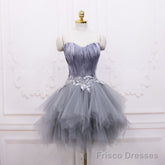 Light Grey Feather and Tulle Short Party Dress, Lovely Homecoming Dress