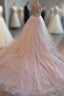Light Pink Tulle Lace Long Formal Prom Dress, Wedding Dress