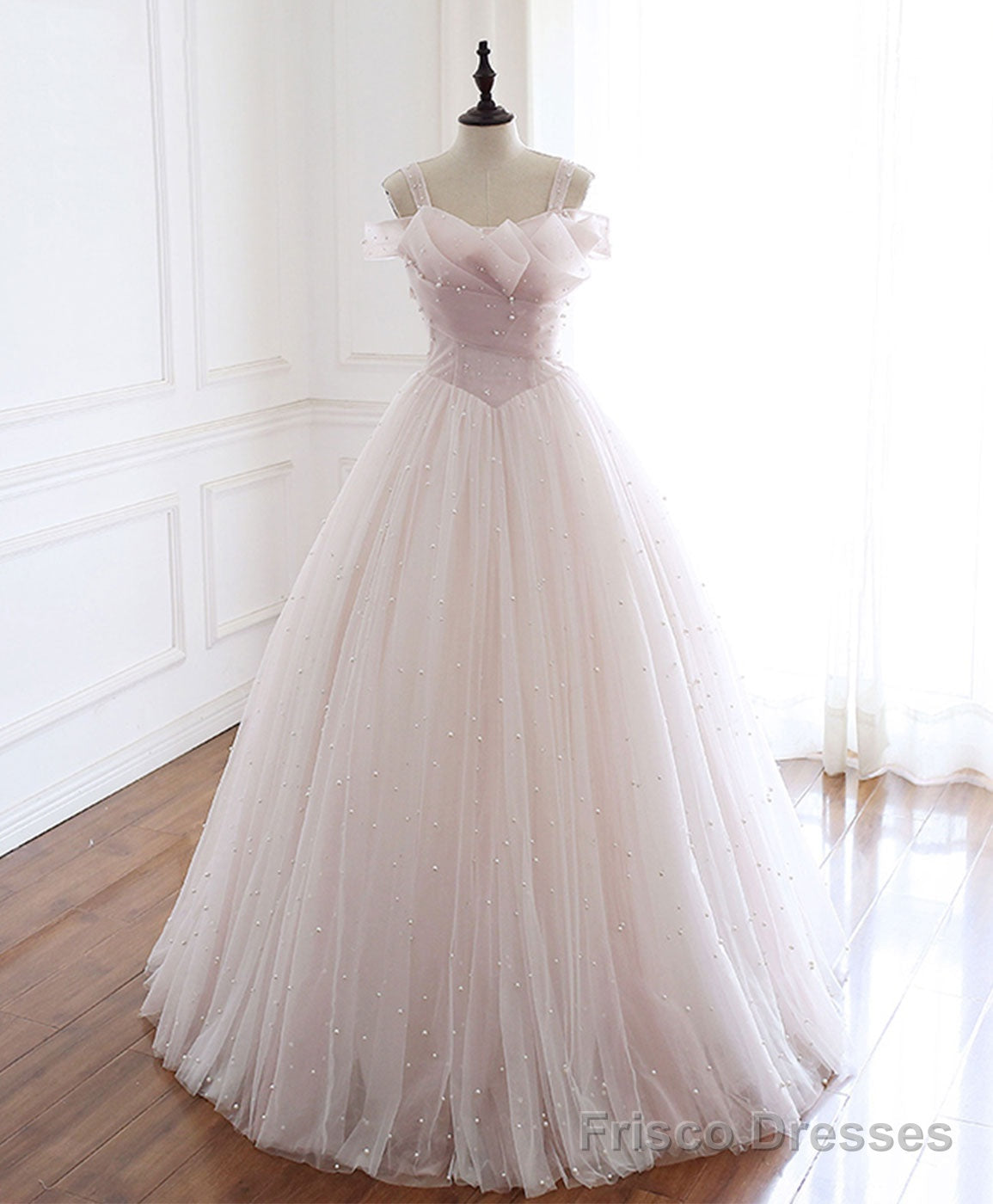 Light Pink Tulle Long Prom Dress Pink Tulle Formal Graduation Dresses – Frisco Dresses