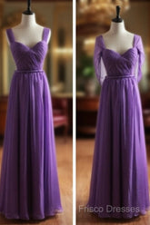 Light Purple Cap Sleeves/Long Sleeves Backless Chiffon Formal Prom Dress, Purple Bridesmaid Dress