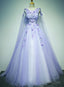Light Purple Charming Tulle Sweet 16 Gown With Lace, Flowers Formal Dress