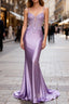Lilac Floral Classy Mermaid Corset Long Formal Prom Dress