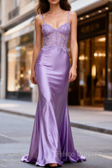 Lilac Floral Elegant Mermaid Corset Long Formal Prom Dress