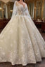 Long A-line Bateau Appliques Lace Sequins Tulle Wedding Dress
