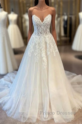Long A-line Sweetheart Tulle Wedding Dress with Lace