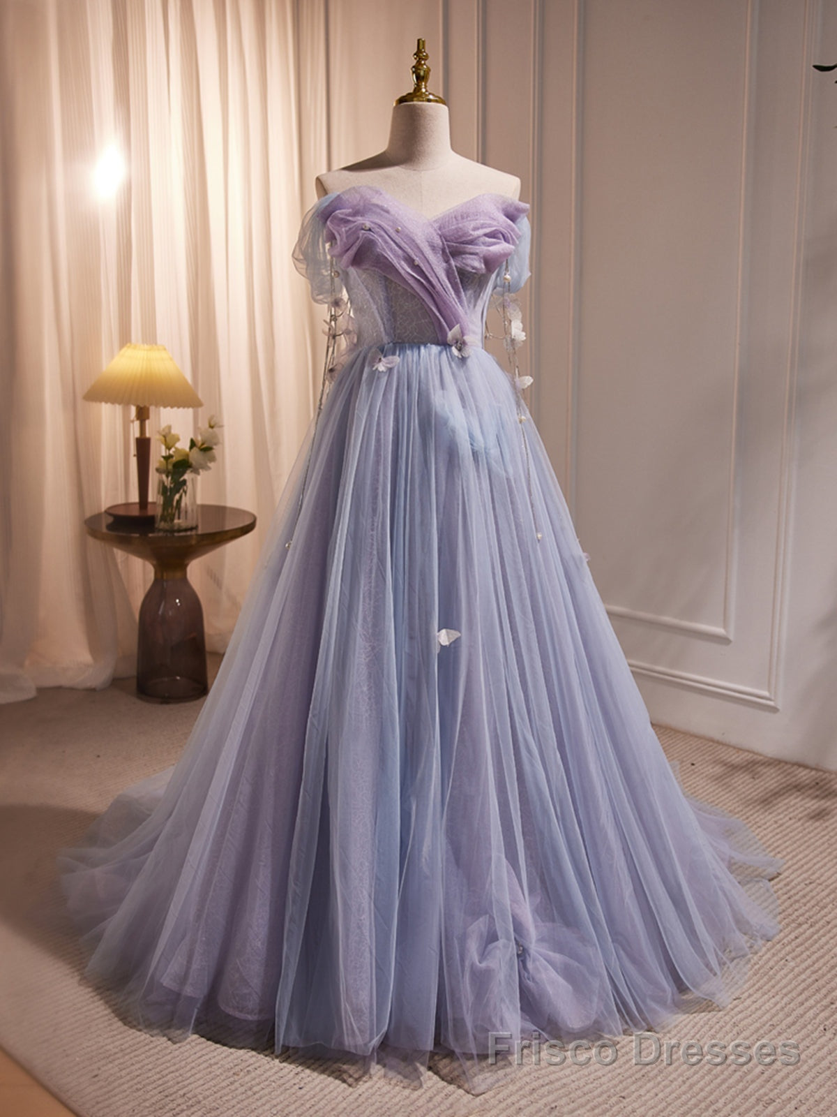 Long Purple Tulle Prom Dresses, Long Purple Tulle Formal Evening Dress   Frisco Dresses