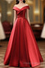 Long Red Satin Formal Prom Dress Off The Shoulder Formal Gowns