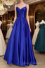 Long Royal Blue V Neck Formal Prom Dress Spaghetti Strap