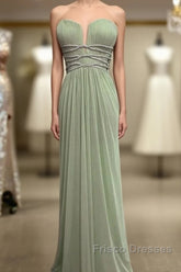 Long Sage Green Sheath Bridesmaid Dress