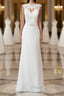 Long Sheath Illusion Lace Wedding Dress with Cap Sleeve