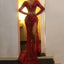 Long Sleeve Red Evening Dresses, Sexy Long Prom Dresses