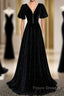 Long Velvet V-Neckline Floor Length Formal Prom Dress, Black Evening Wedding Party Dress