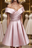 A-Line Satin Off the Shoulder Short Formal Prom Dress, Mini Evening Party Dress