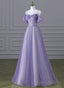 Lovely A-line Light Purple Tulle Beaded Long Party Dress, Light Purple Prom Dress