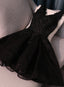 Lovely Black Lace V-Neckline Short Homecoming Dress, Black Party Dress