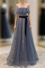 Lovely Blue A-Line Shiny Tulle Sweetheart Party Dress, Blue Long Formal Dress Formal Prom Dress