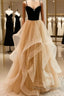 Lovely Champagne A-Line Beaded Strap Party Dress, Tulle Layers Long Formal Prom Dress