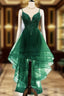 Lovely Dark Green High Low Chic Party Dress Formal Prom Dress, V-Neckline Straps Homecoming Dress