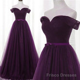Lovely Dark Purple Tulle V-neckline Prom Dress , Long Bridesmaid Dress