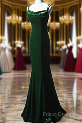 Lovely Low Back Velvet Mermaid Long Formal Prom Dress, Velvet Wedding Party Dress