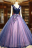 Lovely Organza Pink And Blue Flowers Sweet 16 Gown, Long Formal Gown