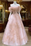 Lovely Pink Tea Length Straps Tulle Formal Dress, Pink Tea Length Formal Prom Dress
