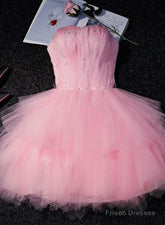 Lovely Pink Tulle Short Party Dress With Feather, Cute Pink Homecoming Dress