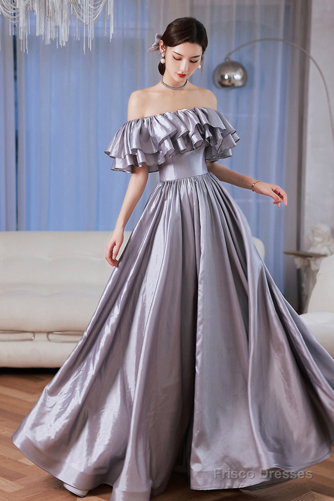 Lovely Satin Floor Length Prom Dress, Off Shoulder Evening Dress With ...