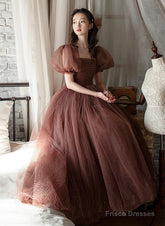 Lovely Tulle Puffy Sleeves Homecoming Dress Graduation Dress, A-Line Party Dress