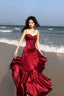 Lovely Wine Red Satin Mermaid Sweetheart Straps Evening Dress, Wine Red Prom Dress