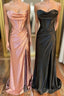 Simple Satin Long Mermaid Formal Prom Dress, Spaghetti Straps Party Dress with Slit