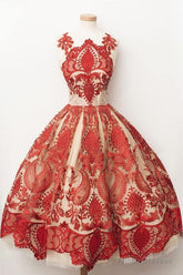 Luxious Square Knee-Length A-Line Homecoming Dress With Red Lace
