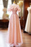 Luxurious A Line Off The Shoulder Pink Tulle Long Formal Prom Dress