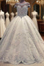 Luxurious Ball Gown Wedding Dress Shiny Crystals Bridal Gowns with Flowers