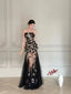 Luxurious Black A-Line 3D Floral Sequin Strapless Tulle Long Prom Dress Evening Dress