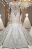 Luxurious Crystals Mermaid Bridal Gowns Long Sleevess Chapel Train Wedding Dress