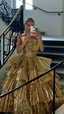 Luxurious Gold Strapless Pleated Irregular Neck Layered Prom Dress Ball Gown Quinceanera Party Dress