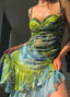 Luxurious Spaghetti Straps Beaded Sequin Ruffles Chiffon Evening Dress Outfits
