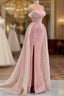 Luxury Mermaid Pink Floor Length Sleeveless Sequin Formal Prom Dress