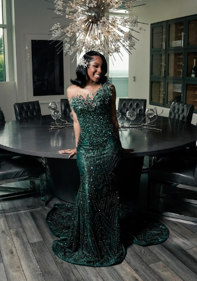Luxury One Shoulder Satin Beaded Evening Dress Emerald Green Mermaid P –  Frisco Dresses
