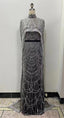 Luxury Pearls Beading Prom Dresses Sweep Train High Neck Zipper Sleeveless Evening Dresses