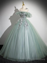 Cute Tulle Lace Long Prom Dress, A-Line Scoop Neckline Off Shoulder Evening Party Dress